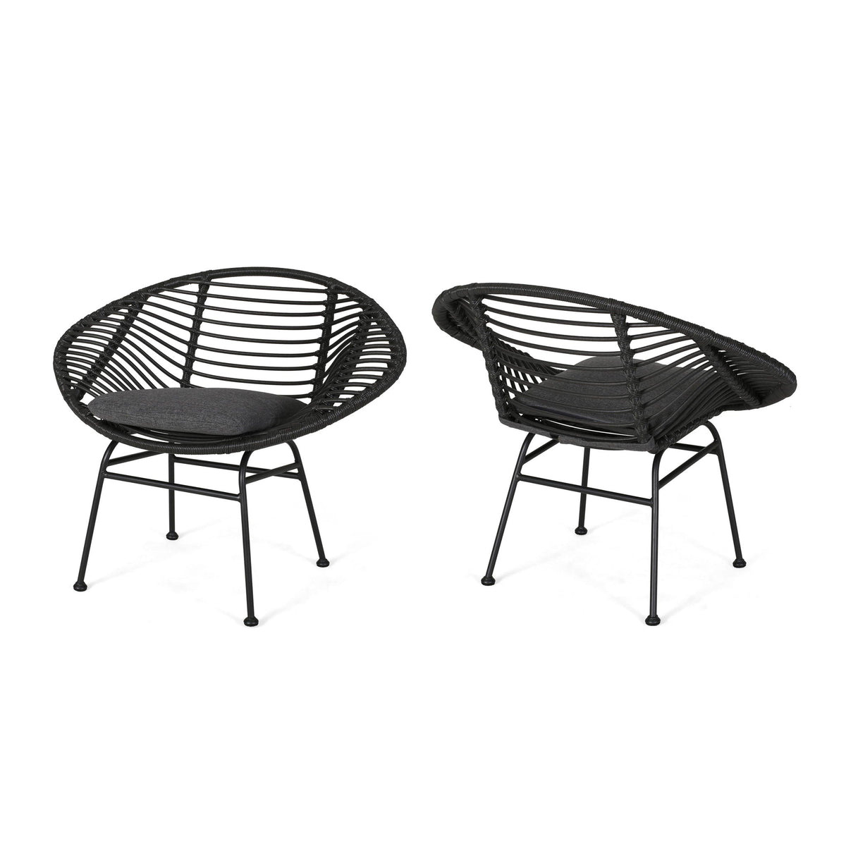 Cordella - Outdoor Woven Wicker Chairs With Cushions, (Set of 2)