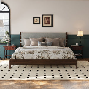 Premium Rubber Wood Platform Bed Frame, King Size with Headboard