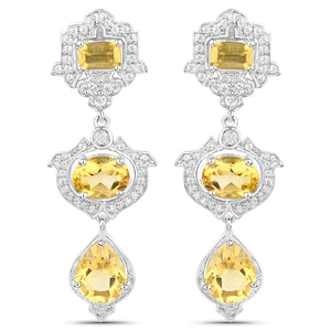 6.63 Carat Genuine Citrine and White Topaz .925 Sterling Silver Earrings