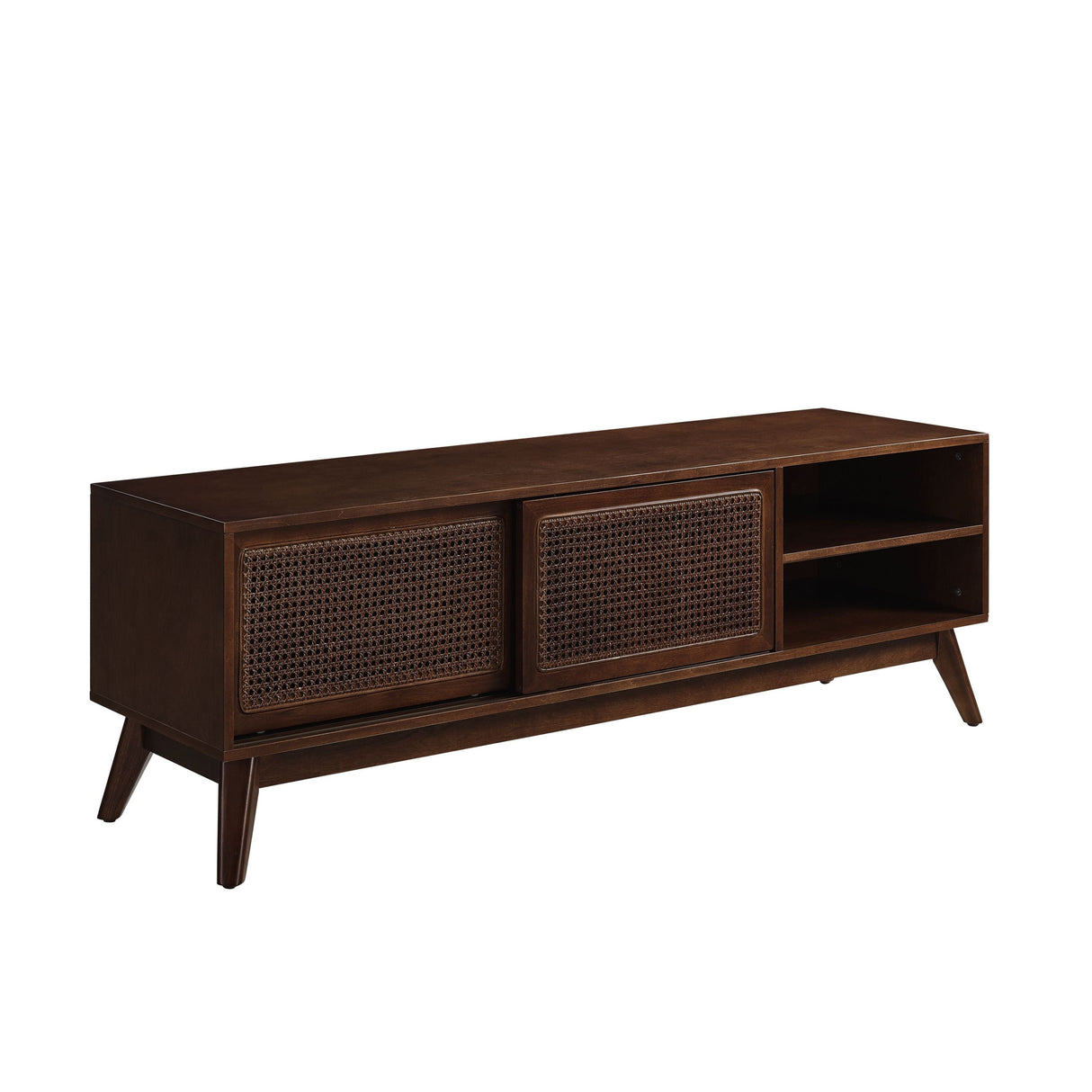 59 Inch Mid Century Modern Rattan TV Stand for 65 Inch TV