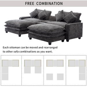 Modern Sectional Sofa With Removable Ottomans, USB Ports