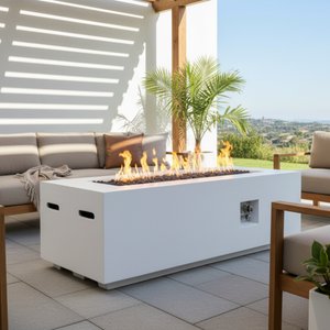 Outdoor Rectangle Propane Fire Pit Table 60 Inch, White