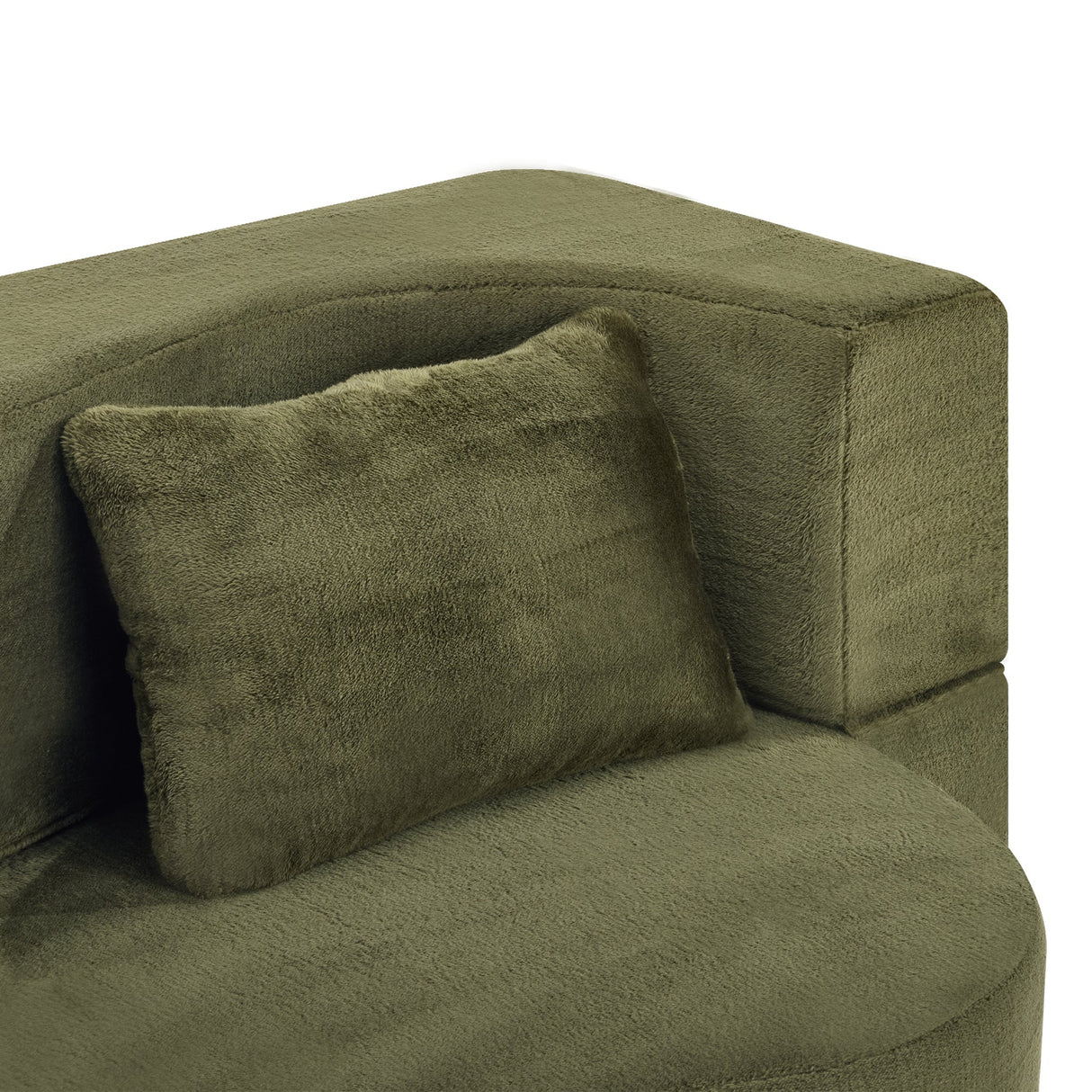 71-Inch Folding Sofa Bed in Green Plush Faux Fur