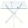 Dining Table With Cross Metal Leg And Tempered Glass, Modern Space Saving Kitchen Table For Living Room Legs, Square Table