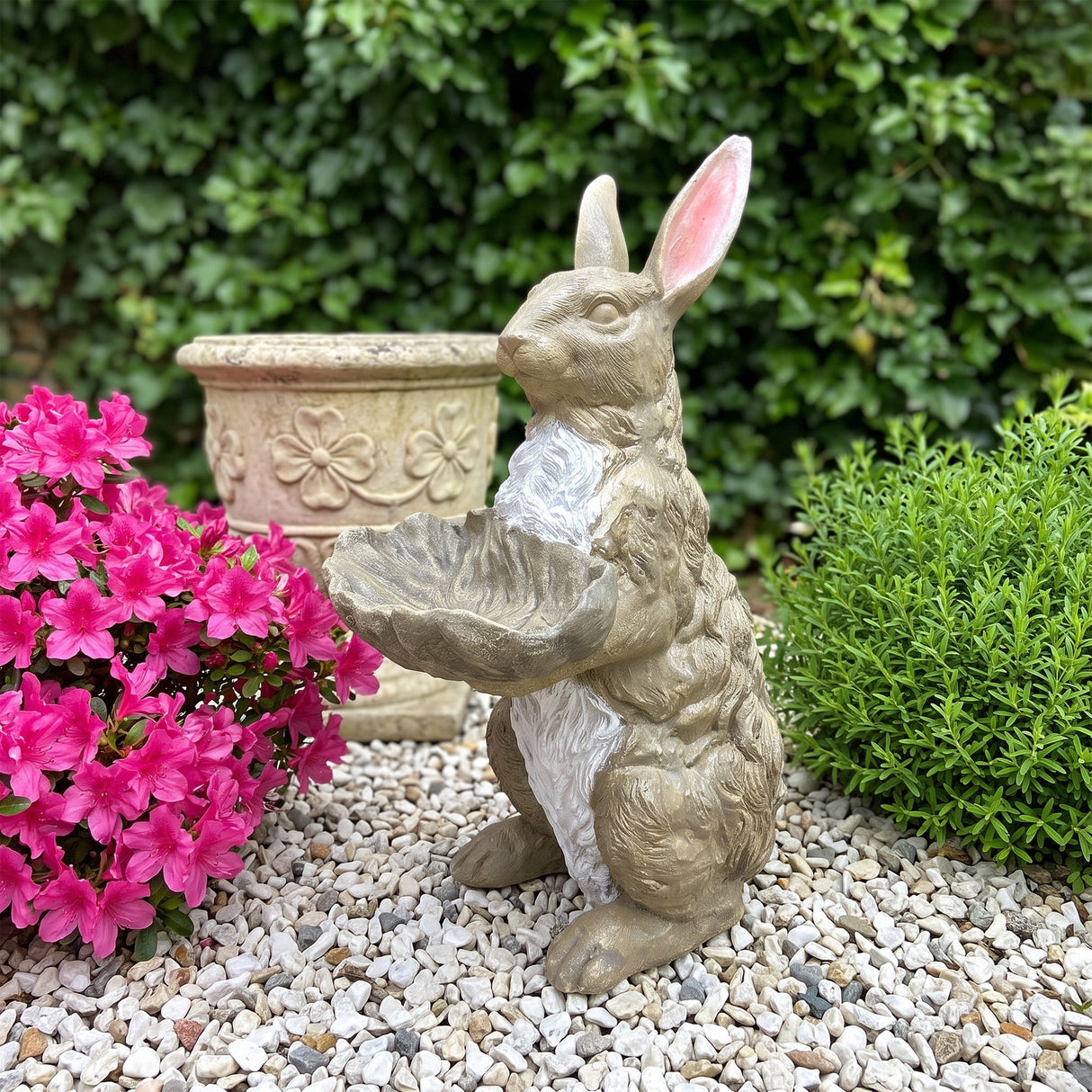 Magnesium Oxide Bunny Statue Holding Decor