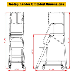Heavy Duty Aluminum Rolling Platform Ladder With Steps, 375Lbs Capacity