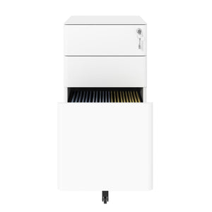 3-Drawer Mobile File Cabinet With Lock, On Wheels, Two Shallow & One Deep Drawer For Office/Home, Fully Assembled - White
