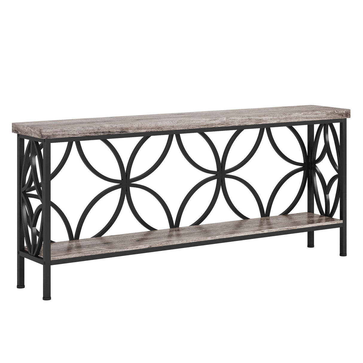 Extra Long Console Table With Open Storage Shelves