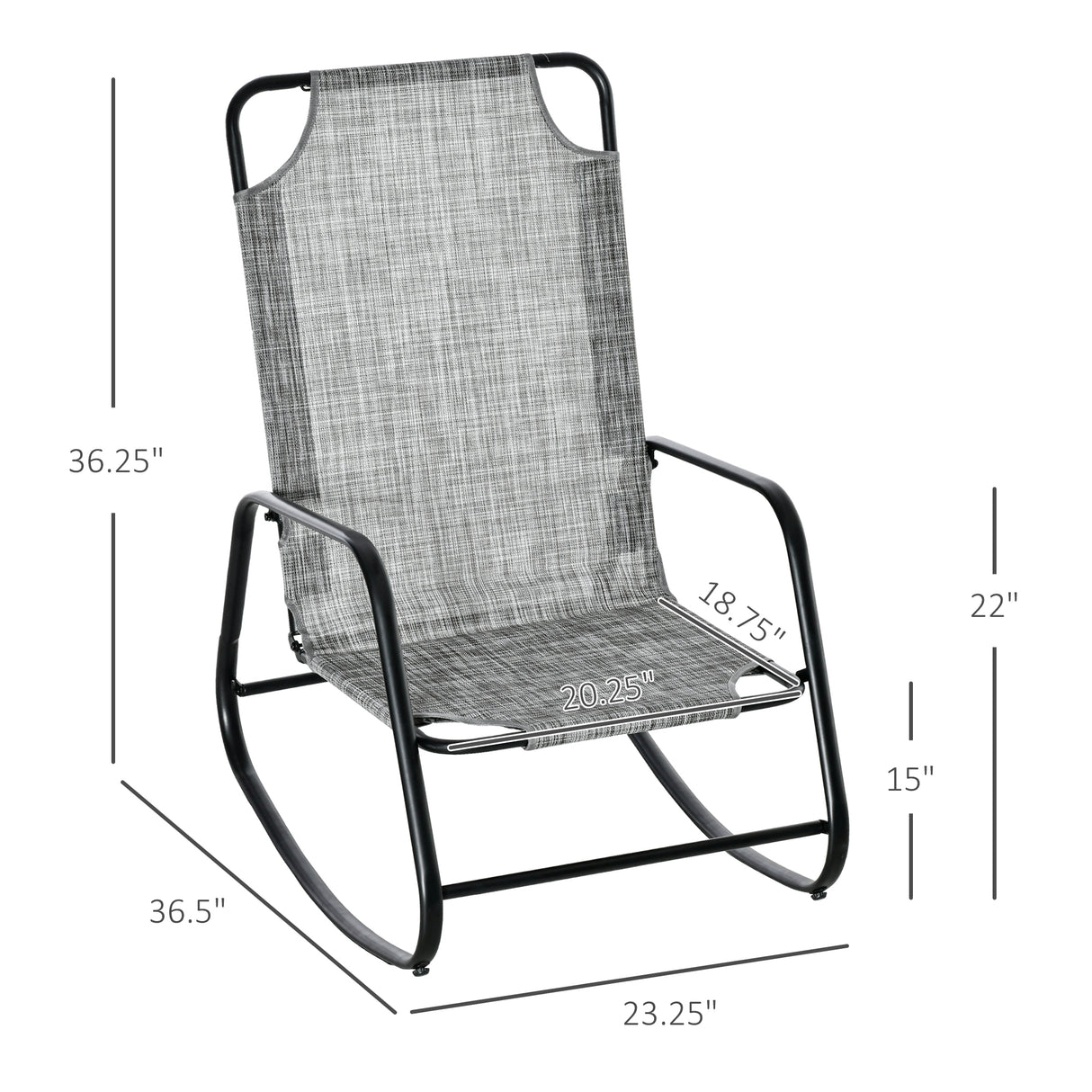 Outsunny garden rocking chair, outdoor indoor sling fabric rocker for patio, balcony, porch, grey