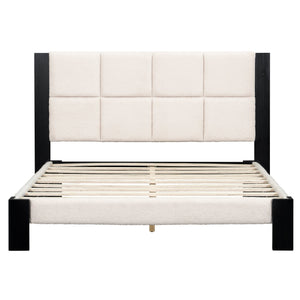 Boucle Queen Bed Frame With Square-Stitched Headboard