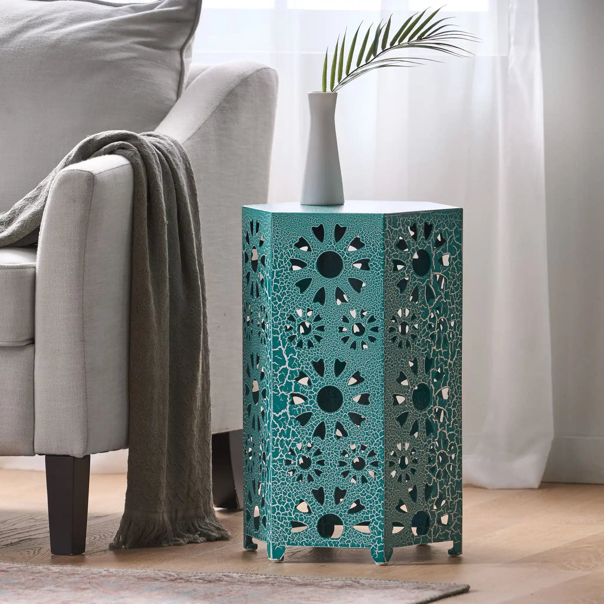 Galore Side Table With Sunburst Cut-Out Design