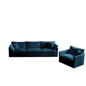 2-Piece Upholstered Sectional Sofa Set in Blue Chenille