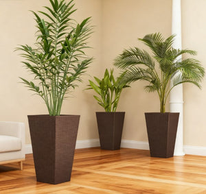 Outdoor Flower Plant Pots - Set of 3 Tall Planters with Drainage Hole