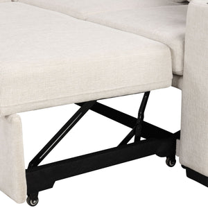 Sectional Sofa Convertible Pull-Out Bed With Storage Ottoman & USB Ports