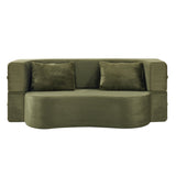71-Inch Folding Sofa Bed in Green Plush Faux Fur