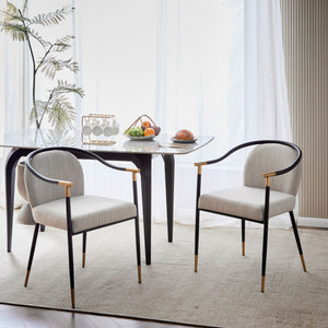 Modern Upholstered Dining Chair Set of 2 - Beige / Black