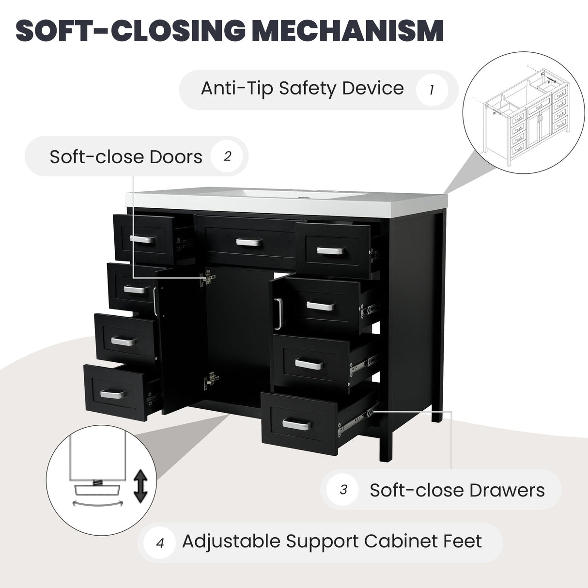 Bathroom Vanity Cabinet Only With 2 Soft Close Doors And 8 Drawers