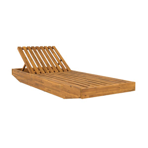 Modern Acacia Wood Outdoor Chaise Lounge with Beige Cushion