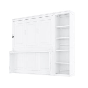 Murphy Bed with Desk and Bookshelf - Solid Pine, Full & Queen Sizes