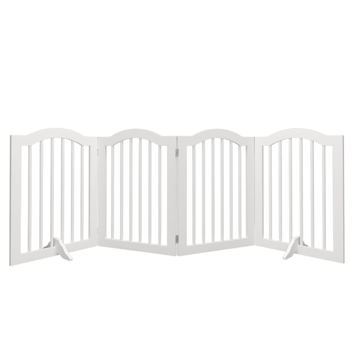 4 Panel Freestanding Pet Gate With Foldable Design And Support Feet - White