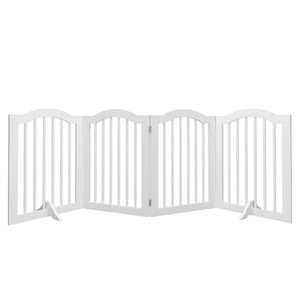 4 Panel Freestanding Pet Gate With Foldable Design And Support Feet - White