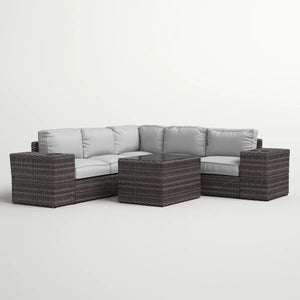 Modern Patio Rattan Sectional Set With Cushions