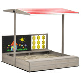 Kids sandbox with cover, wooden sandbox backyard toy