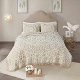 Tufted Cotton Chenille Medallion Fringe Coverlet Mini Set Taupe Full/Queen
