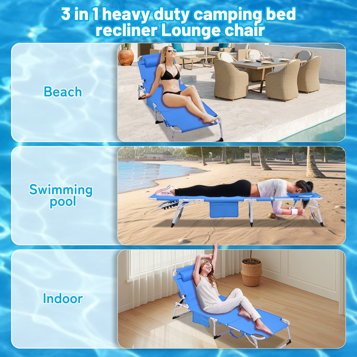 3-in-1 Heavy Duty Tanning Chair with Face Hole Adjustable