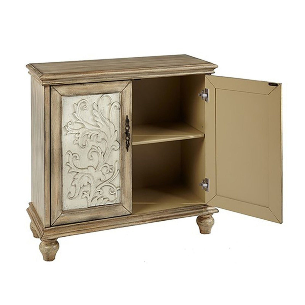 Driscoll - 2 Door Cabinet With Floral Design - Reclaimed Natural