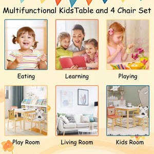 Kids Table And Chair Set With Cartoon Animals Design - White