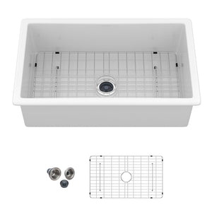 Rectangular Deep Single Bowl Kitchen Sink with Dual Mount Installation - White