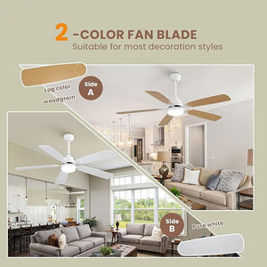 Ceiling Fan With LED Light, 6 Speed Wind, 5 Blades, Remote Control DC Motor