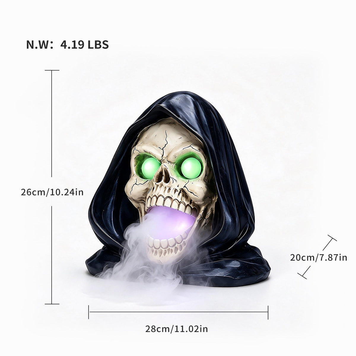 Halloween Grim Reaper Skull Statue with LED Light