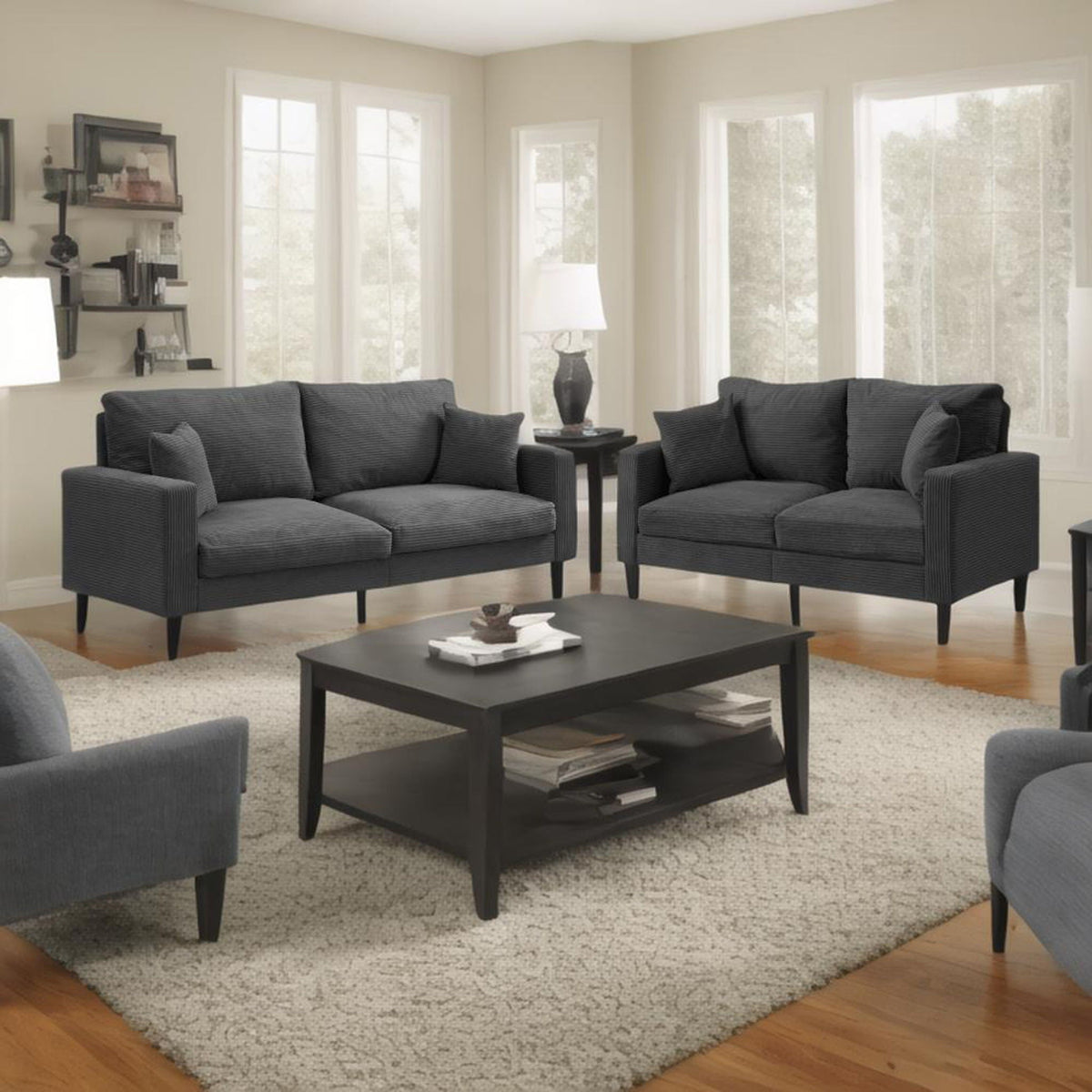 Modern Upholstered 2 Piece Sofa Set With 3 Seater And 2 Seater