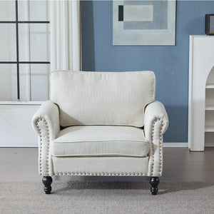 Rolled Arm Sofa With Nailhead Trim, 1 Seater Upholstered Couch With Wooden Legs
