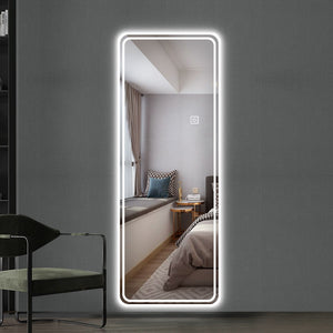 Full Length Floor Mirror LED with Dimming & 3 Color Modes - Silver