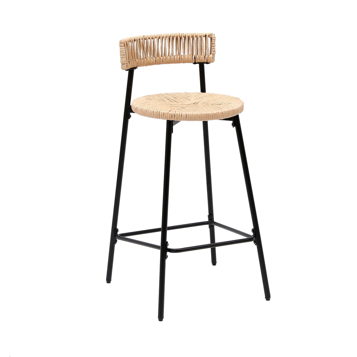 Boho Style Handwoven Paper Rope Counter Stools (Set of 2)
