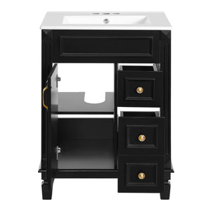 Compact Bathroom Vanity with Ceramic Sink and Storage Drawers - White, Green, Black