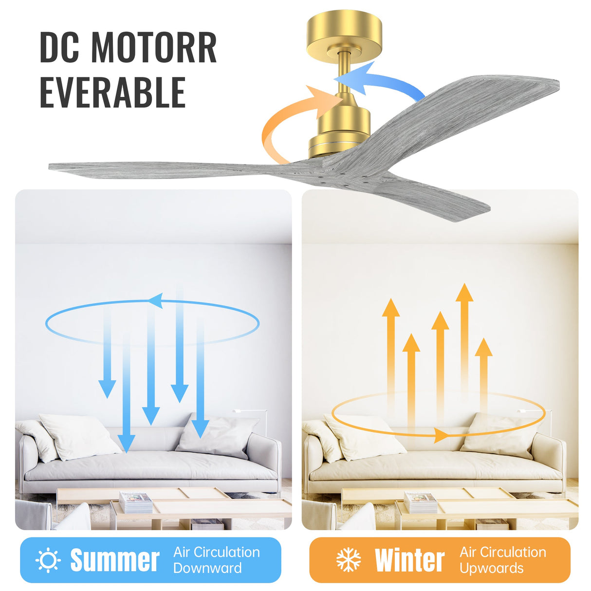 52 Inch Indoor Ceiling Fan Without Light