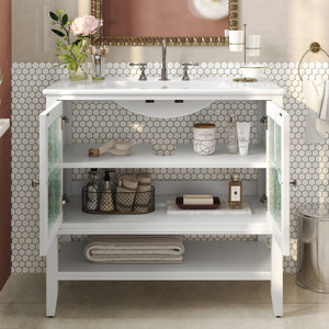 Bathroom Vanity With Ceramic Sink, Adjustable & Open Shelf