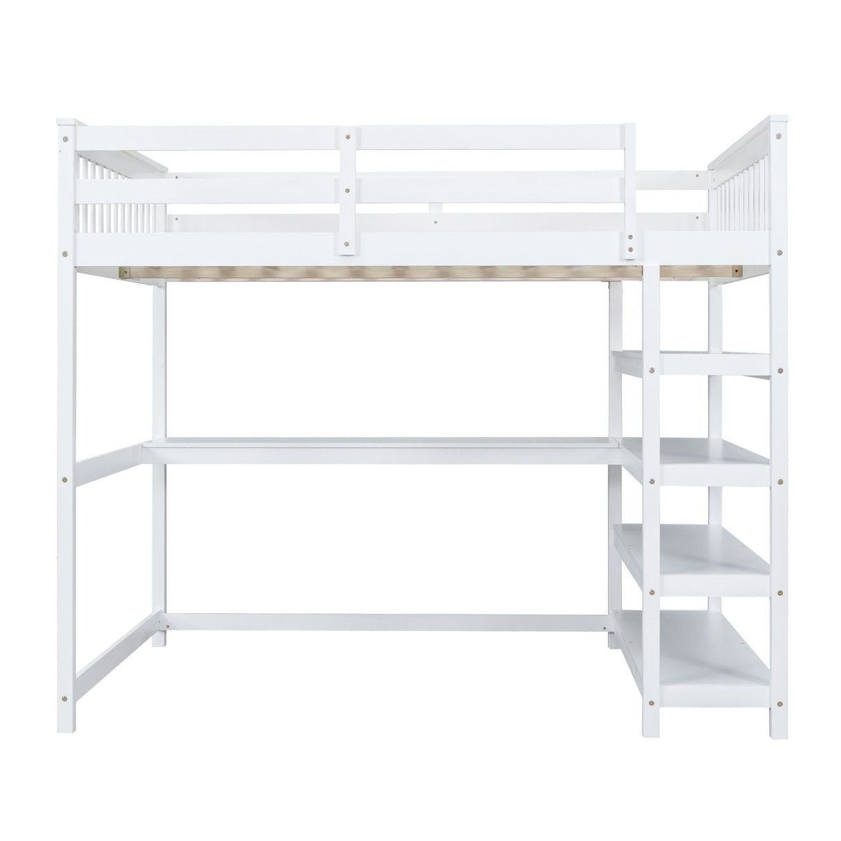 Loft Bed With Storage Shelves And Under Bed Desk