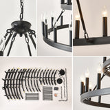 3 Tiers Wagon Wheel Chandelier - 54-Light Matte Black Metal