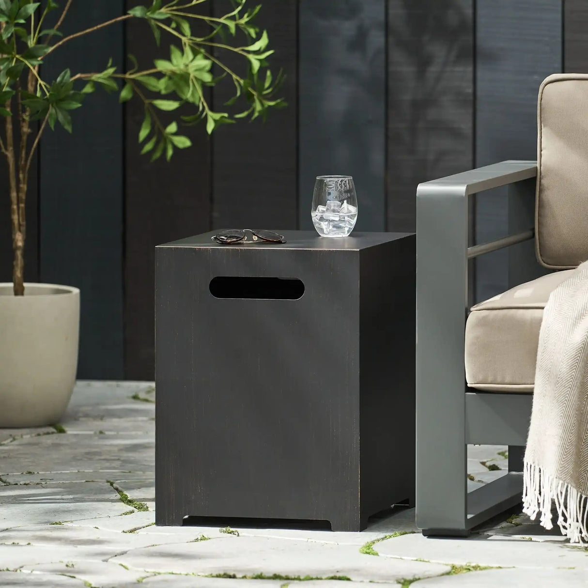 Modern Tank Holder Side Table With Powder Coated Frame