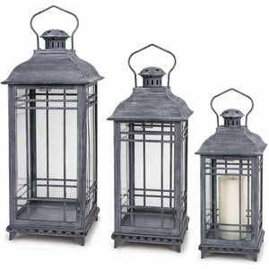 Traditional Grey Metal Lantern (Set of 3)