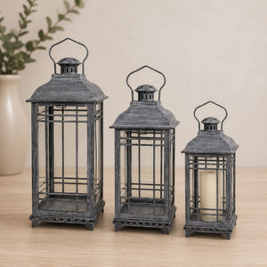 Traditional Grey Metal Lantern (Set of 3)