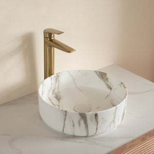 14'' Bathroom Sink, Round Vessel Ceramic Sink with Stone Pattern