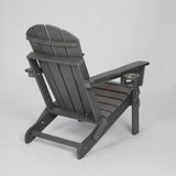 HDPE Folding Adirondack Chair with Dual Cup Holder - Gray Composite Wood Texture