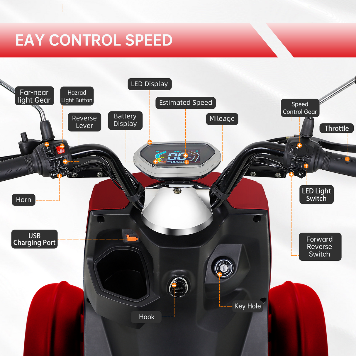 Electric Mobility Scooter with Big Size and High Power