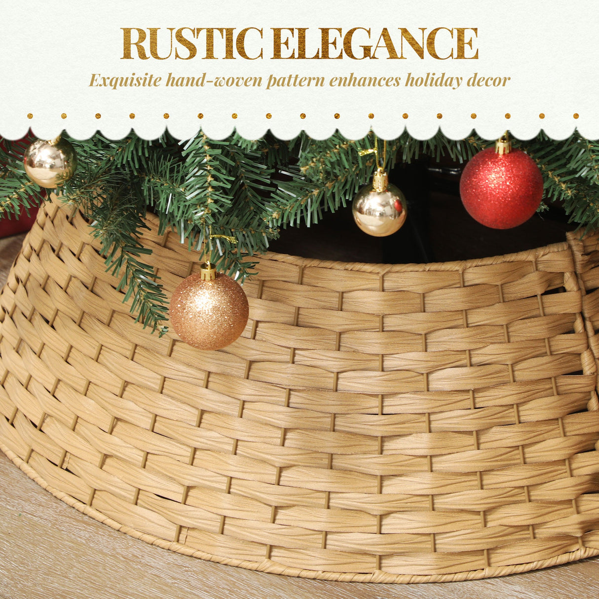 Rustic Christmas Tree Skirt, Plastic Woven Christmas Tree Collar